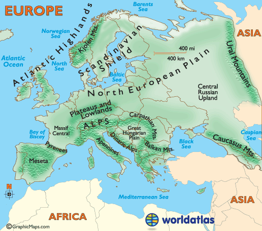 Map Of Europe Rivers And Mountains