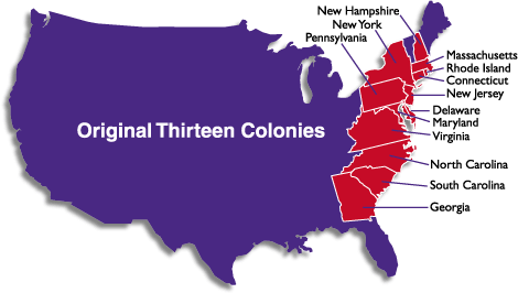 Us Map 13 Colonies