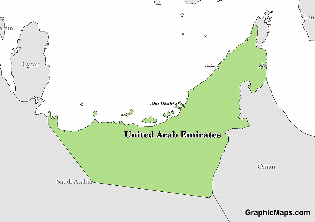 Map showing the location of United Arab Emirates