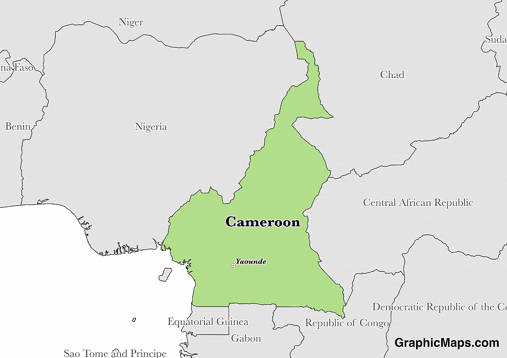 Map showing the location of Cameroon