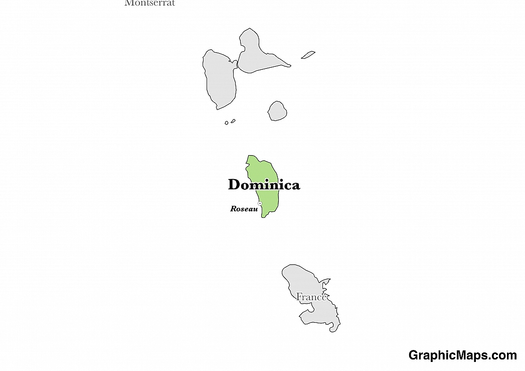 Map showing the location of Dominica