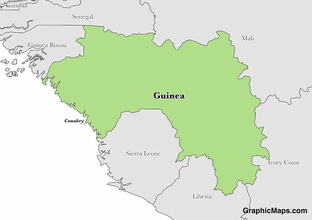 Map showing the location of Guinea