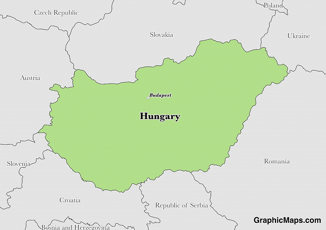 Map showing the location of Hungary