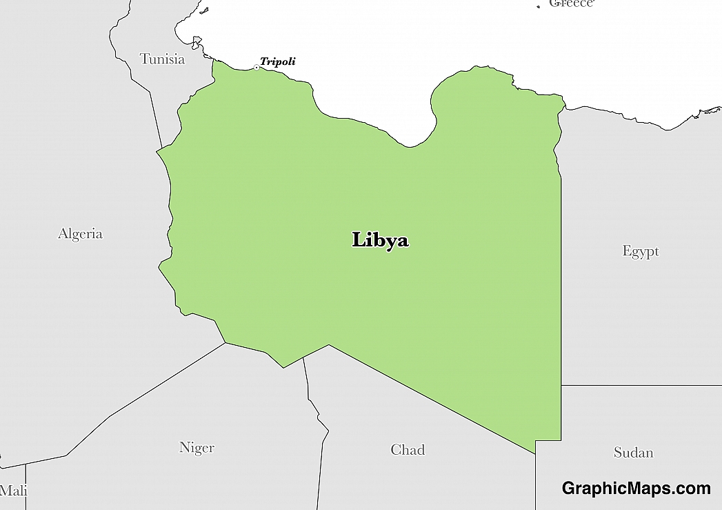 Map showing the location of Libya