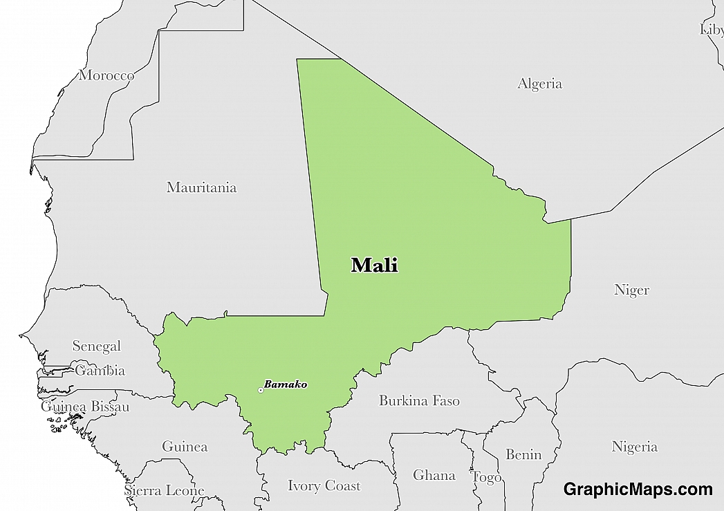 Map showing the location of Mali