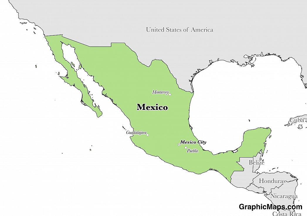 Map showing the location of Mexico