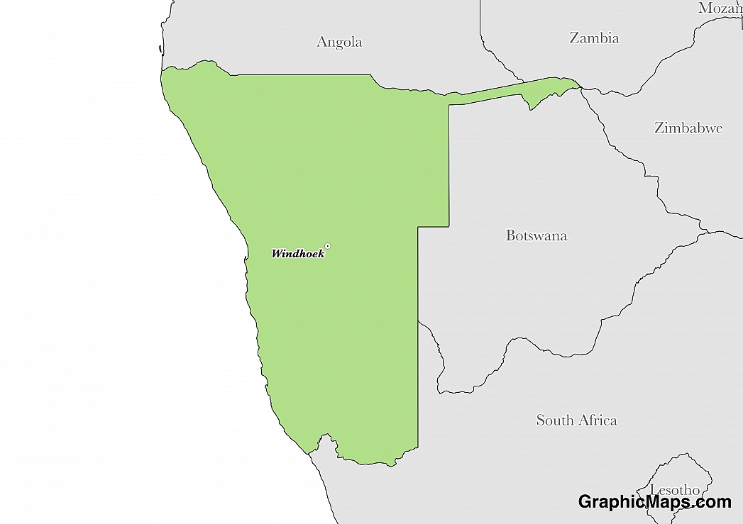 Map showing the location of Namibia
