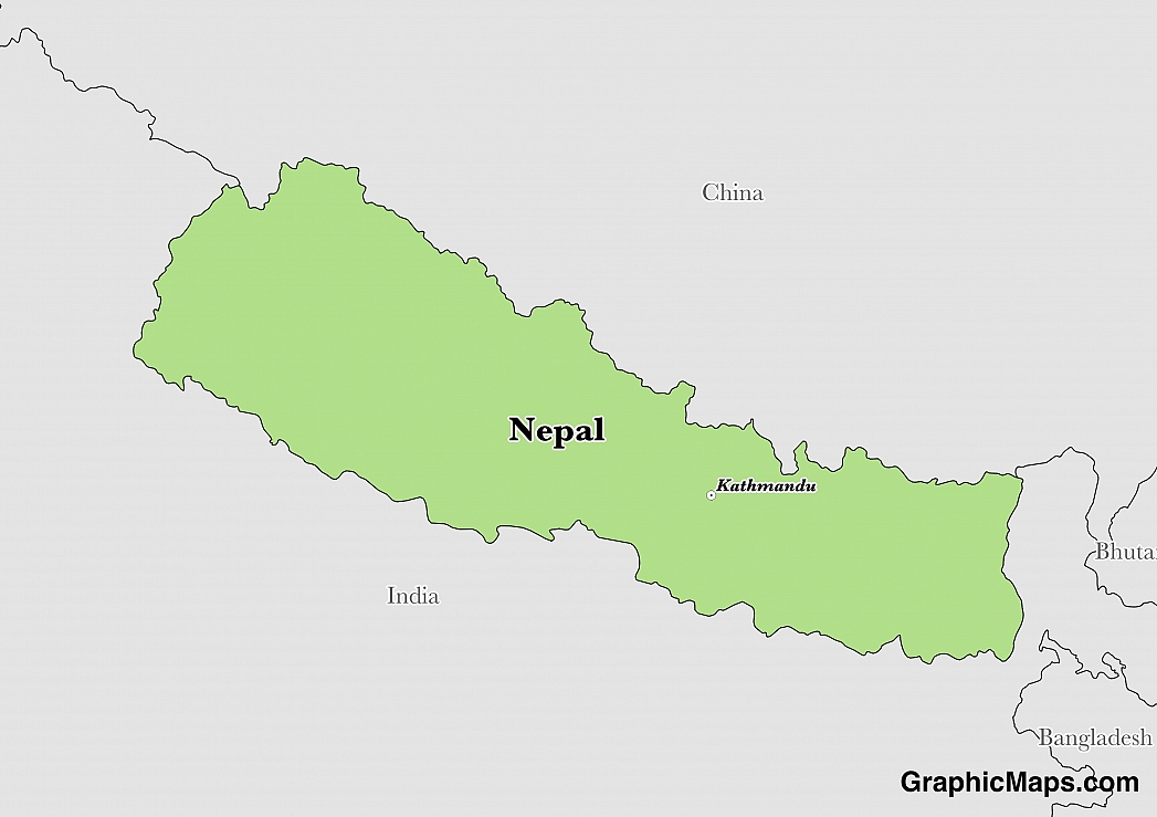 Map showing the location of Nepal