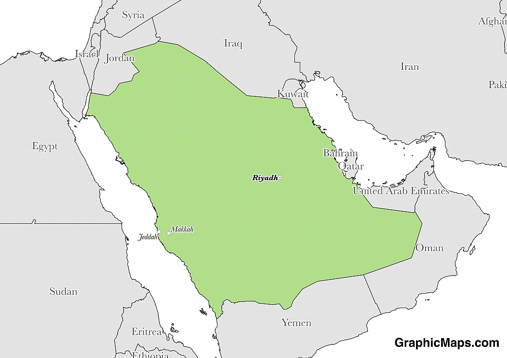 Map showing the location of Saudi Arabia