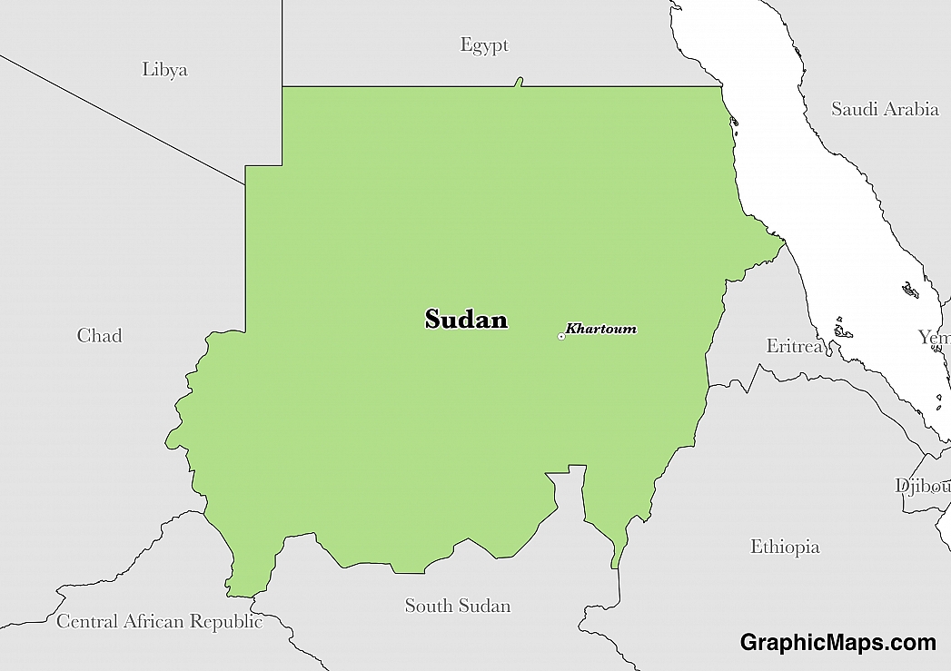 Map showing the location of Sudan