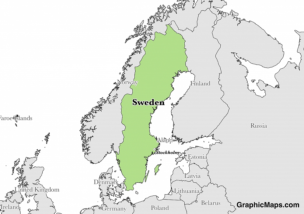 Map showing the location of Sweden