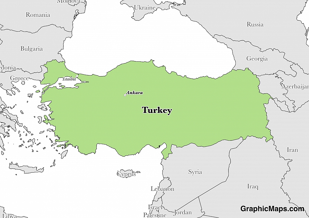 Map showing the location of Turkey