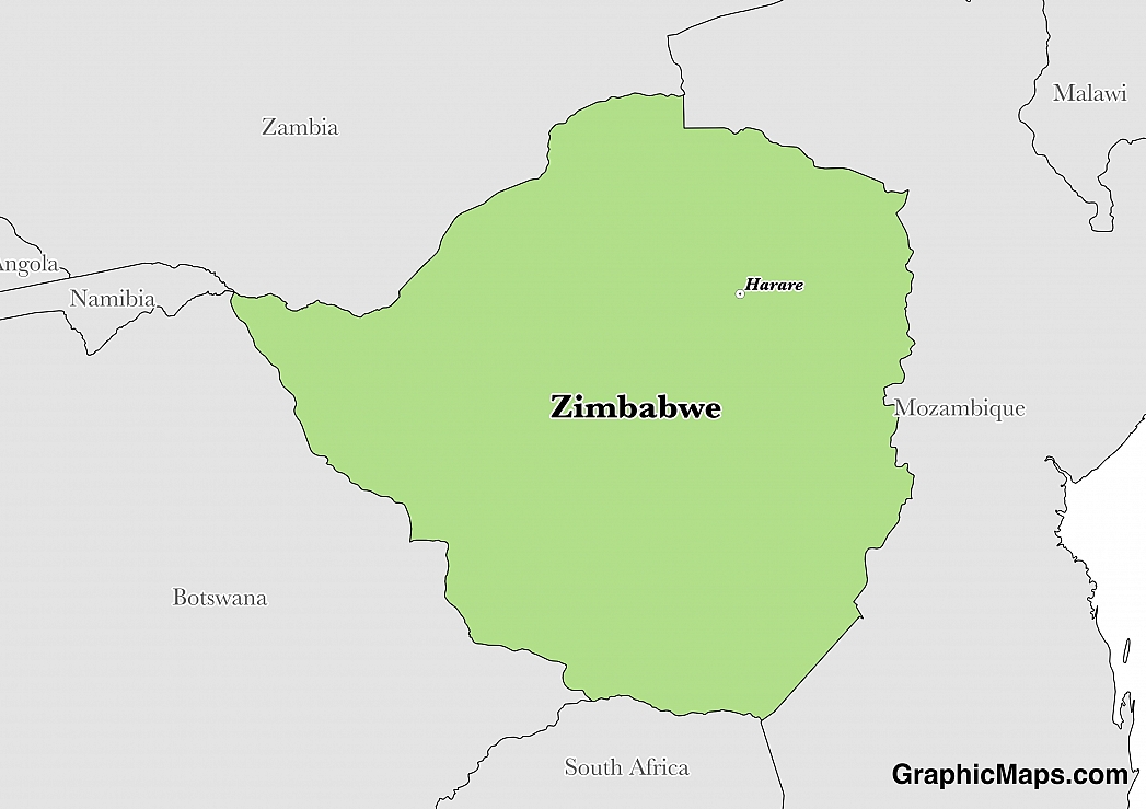 Map showing the location of Zimbabwe