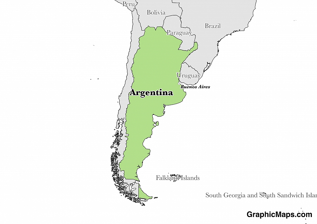 Map showing the location of Argentina