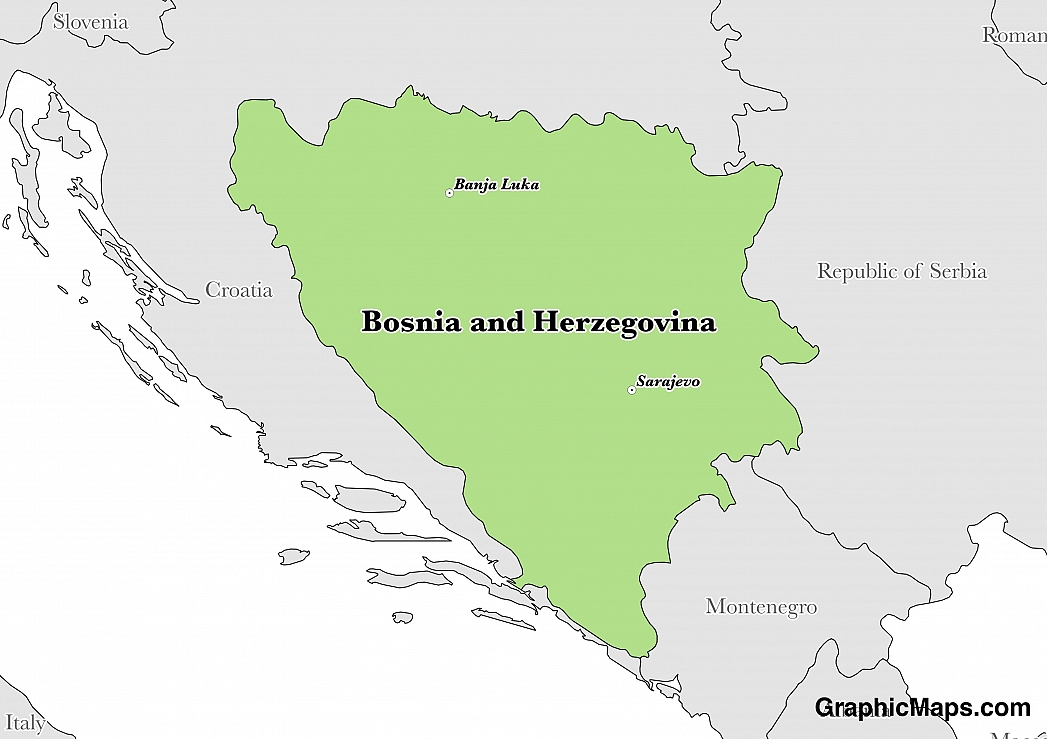 Map showing the location of Bosnia and Herzegovina