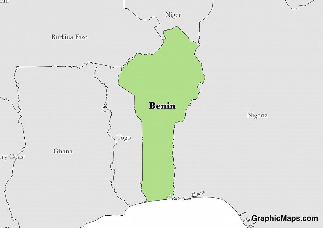 Map showing the location of Benin