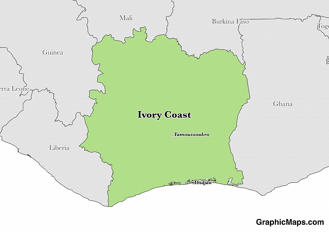 Map showing the location of Ivory Coast