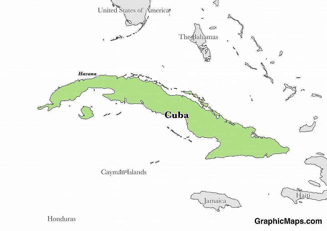 Map showing the location of Cuba