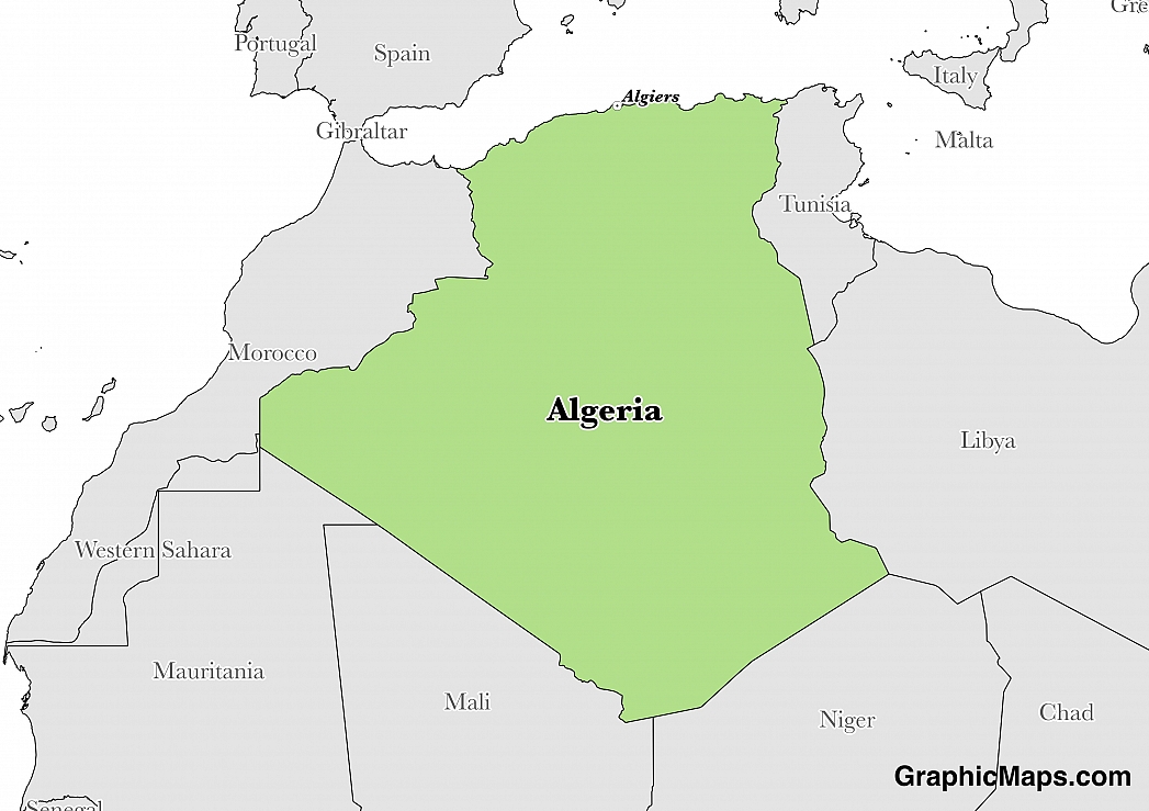 Map showing the location of Algeria