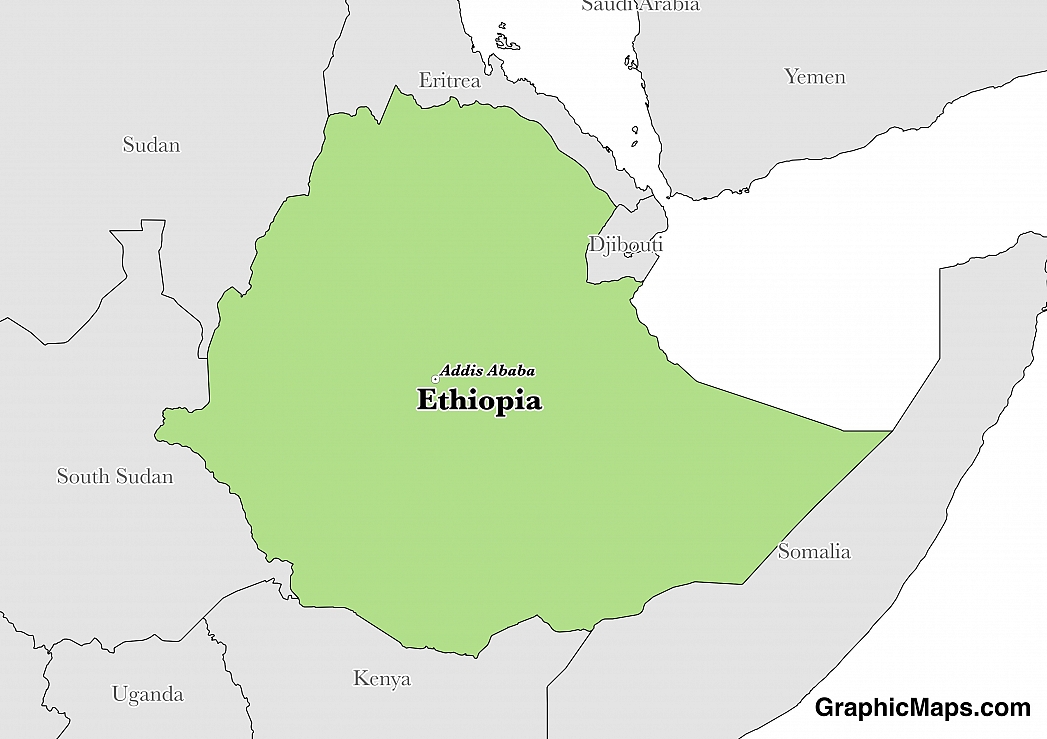 Map showing the location of Ethiopia