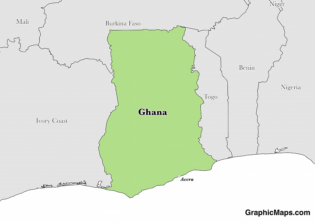 Map showing the location of Ghana