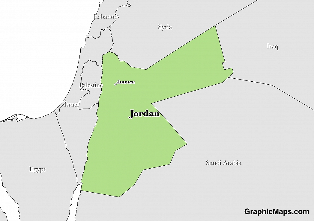 Map showing the location of Jordan