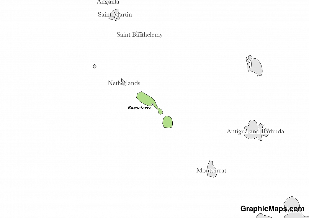 Map showing the location of Saint Kitts and Nevis