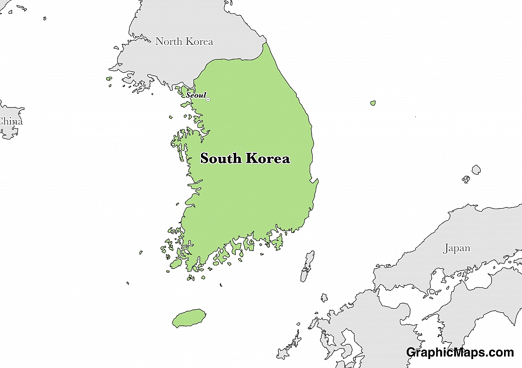 Map showing the location of South Korea