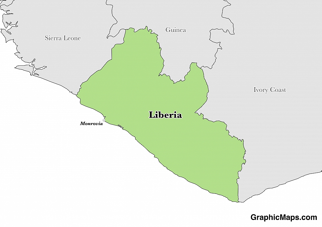 Map showing the location of Liberia