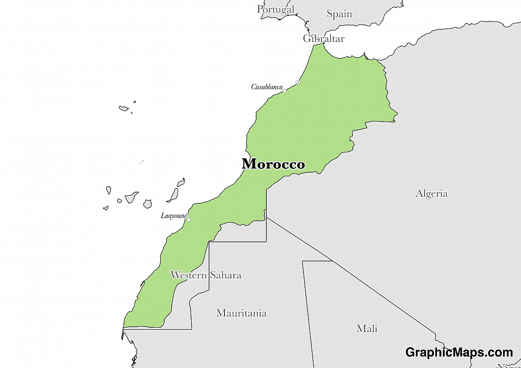 Map showing the location of Morocco