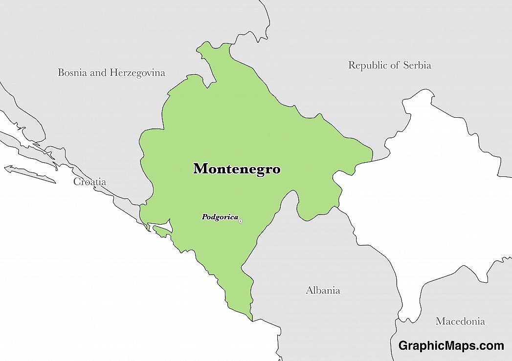 Map showing the location of Montenegro