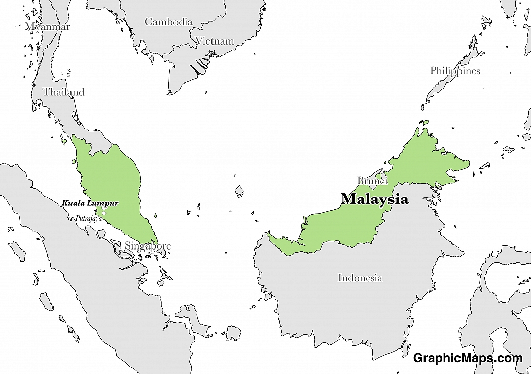 Map showing the location of Malaysia