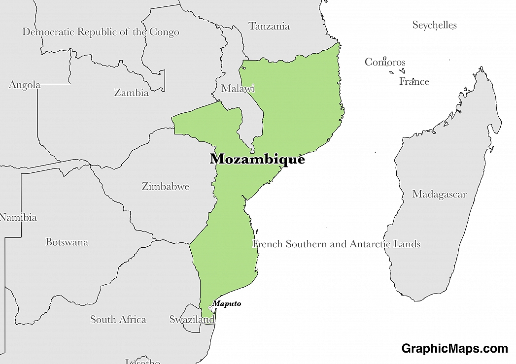 Map showing the location of Mozambique