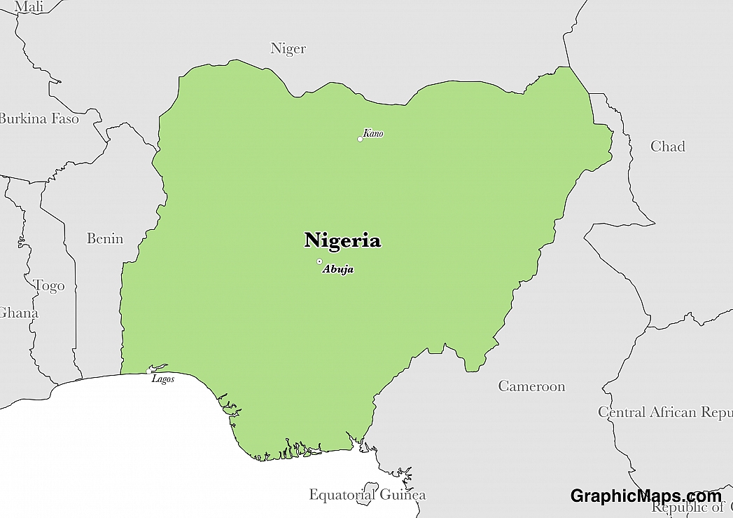 Map showing the location of Nigeria