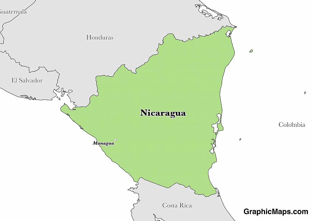 Map showing the location of Nicaragua