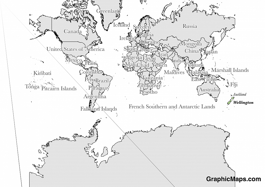 Map showing the location of New Zealand