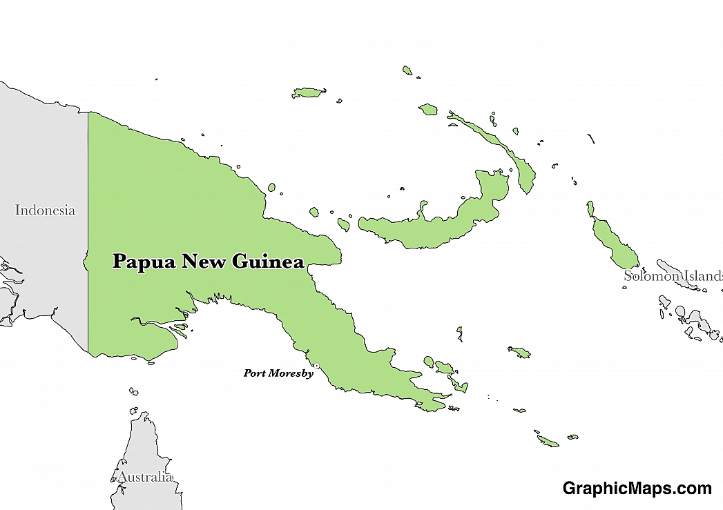 Map showing the location of Papua New Guinea