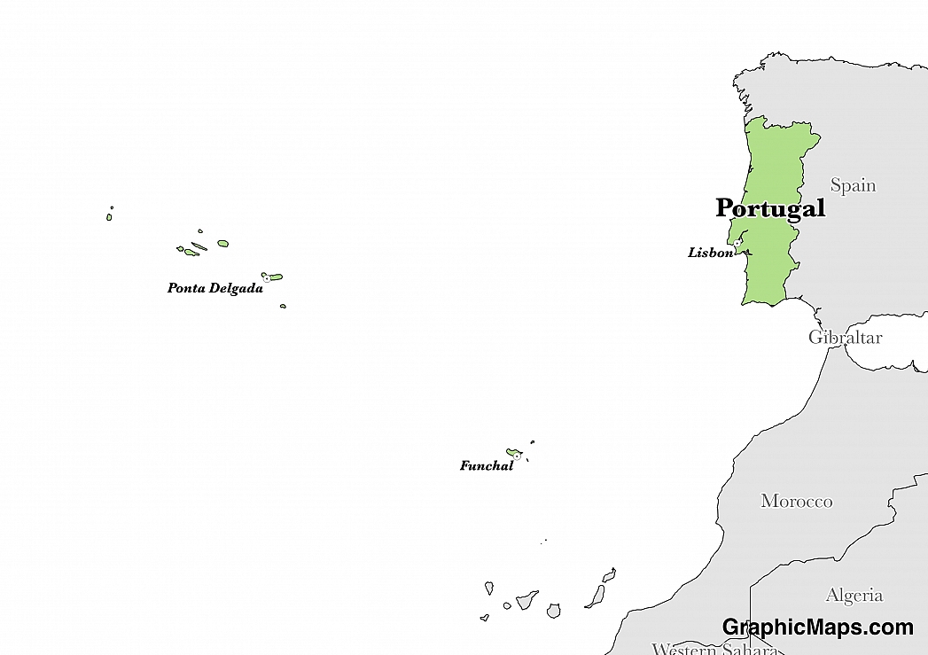 Map showing the location of Portugal