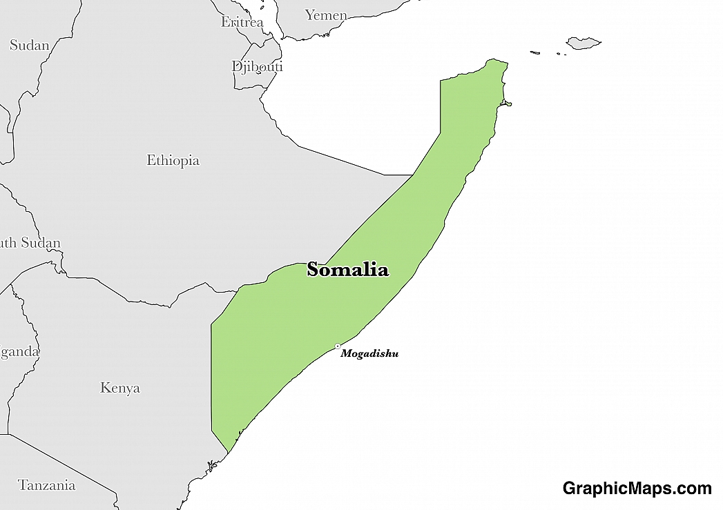 Map showing the location of Somalia