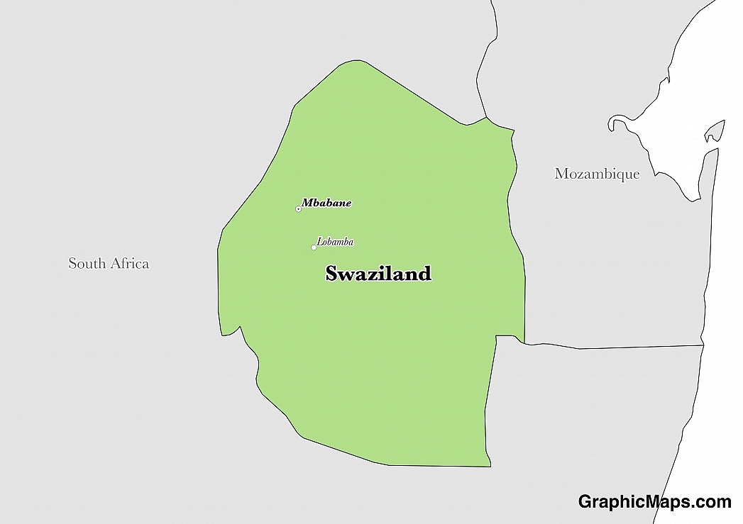 Map showing the location of Swaziland