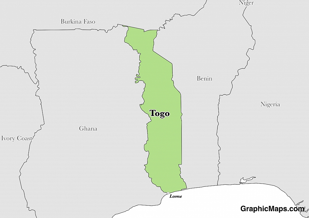Map showing the location of Togo