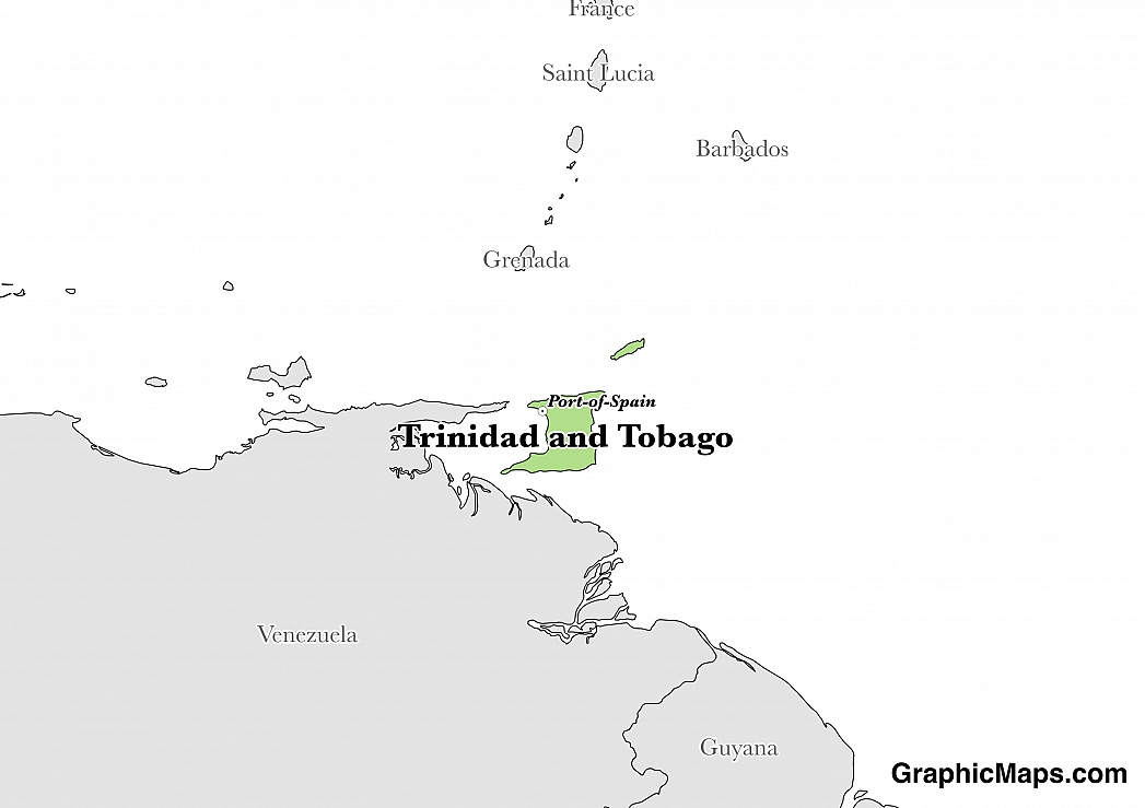 Map showing the location of Trinidad and Tobago