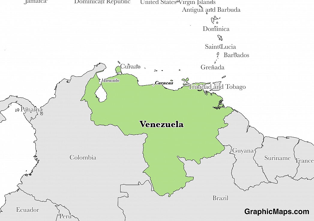 Map showing the location of Venezuela