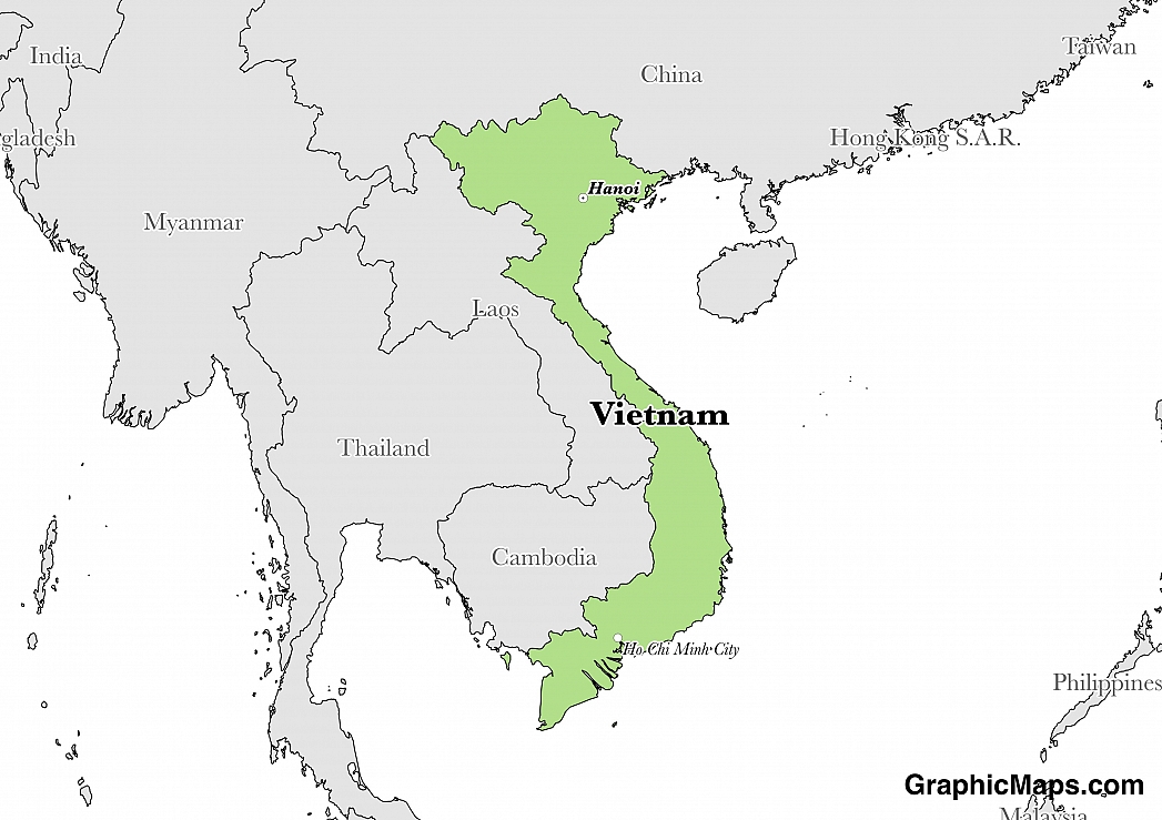 Map showing the location of Vietnam