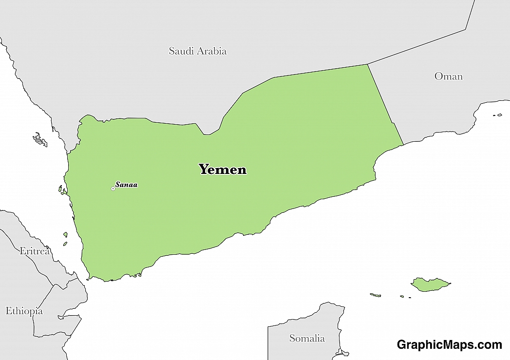 Map showing the location of Yemen